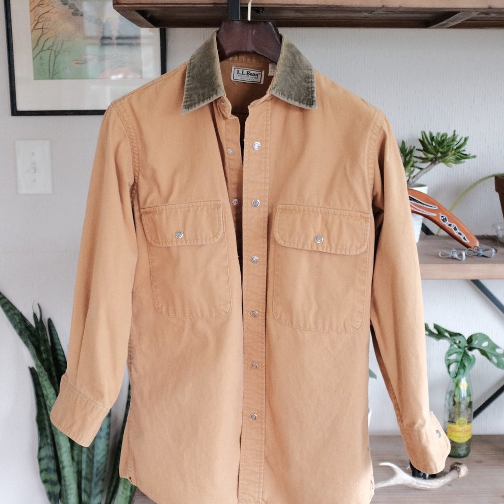 VTG Tan LL Bean Shirt Jacket Corduroy Collar
